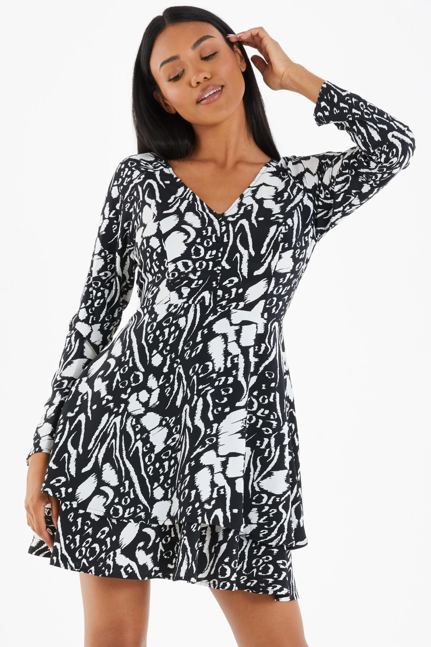 Black Animal Print Mini Dress - Image 2