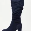 Wide Fit Navy Faux Suede Ruched Heeled Boots
