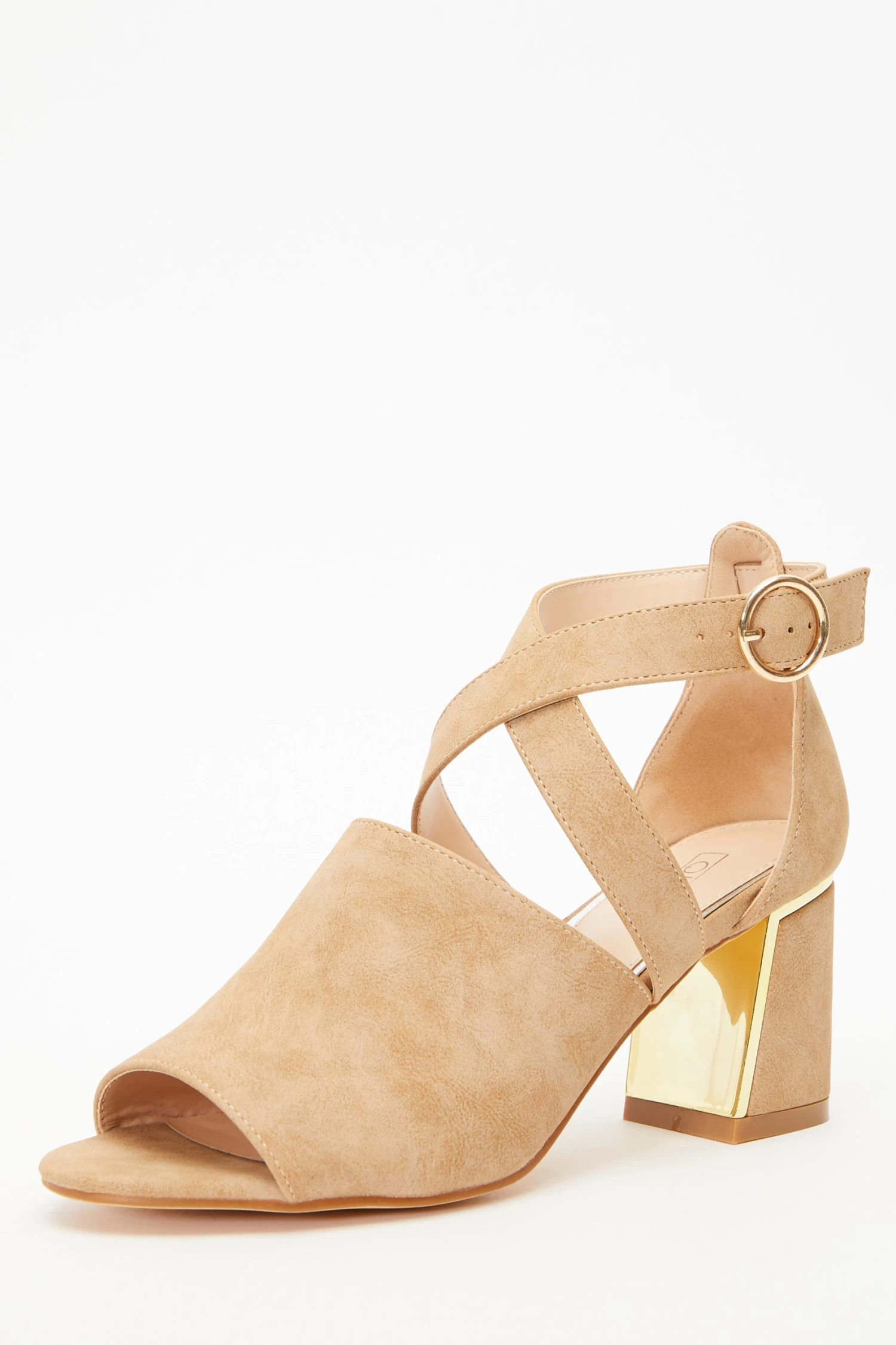 Tan Faux Suede Cut Out Heeled Ankle Boots - Image 3