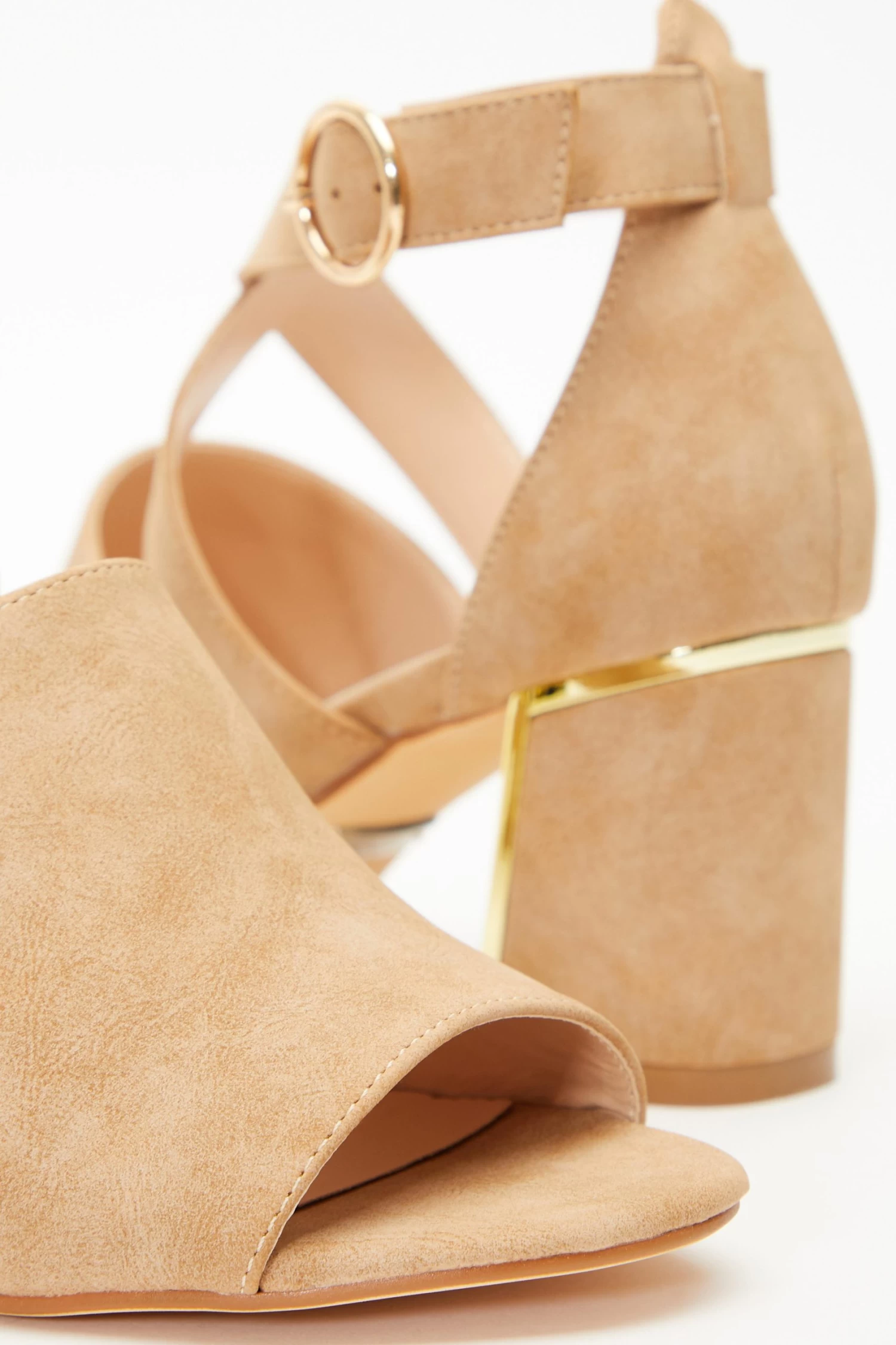 Tan Faux Suede Cut Out Heeled Ankle Boots - Image 5