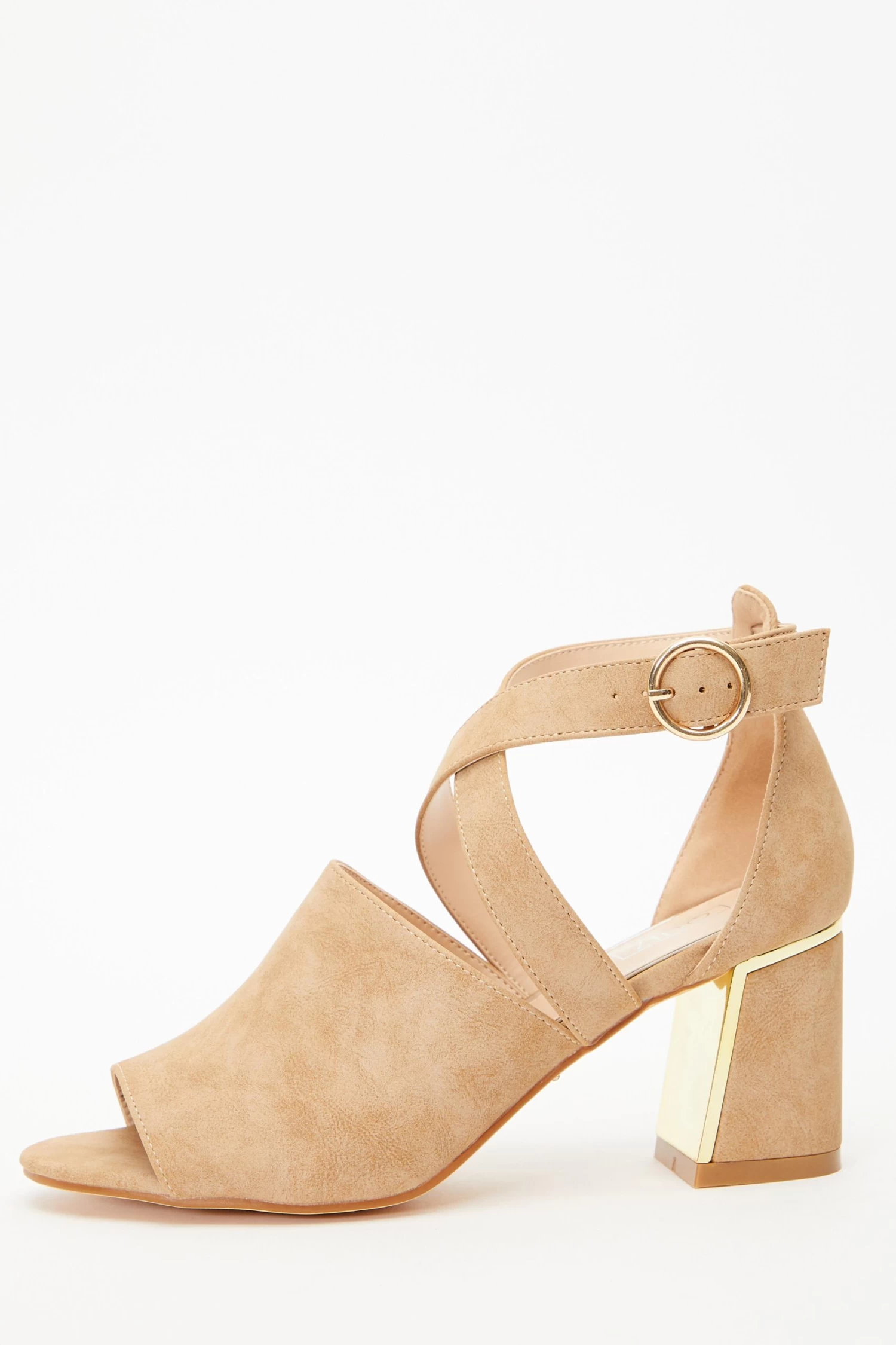 Tan Faux Suede Cut Out Heeled Ankle Boots
