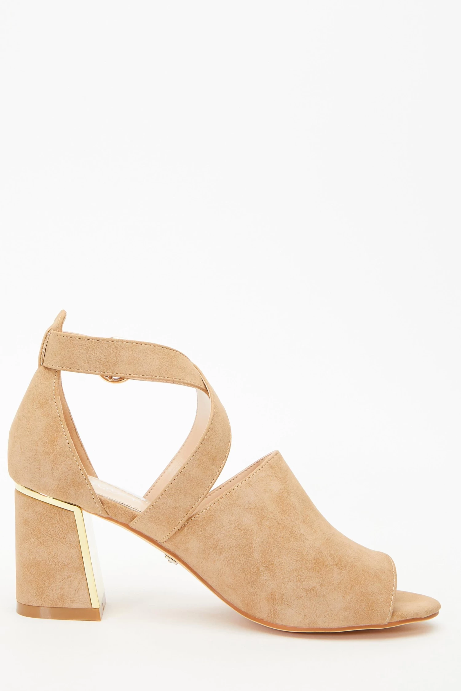 Tan Faux Suede Cut Out Heeled Ankle Boots - Image 6