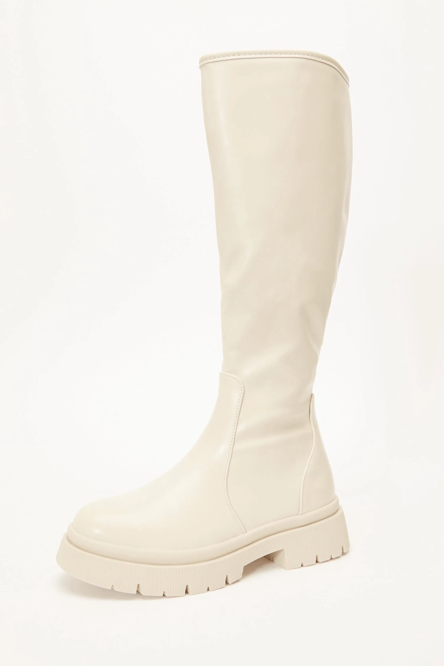 Cream Knee High Chunky Boots - Image 3