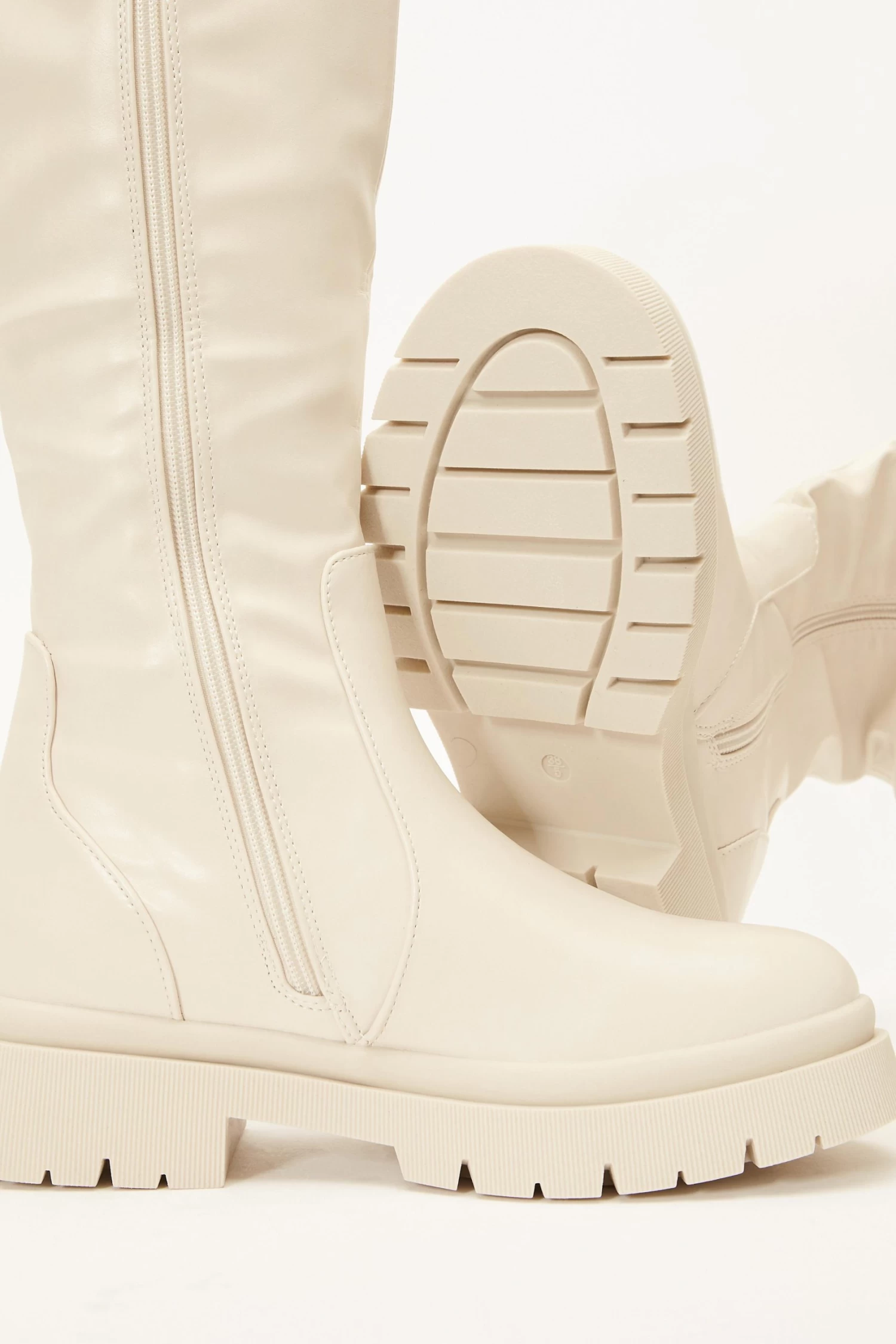 Cream Knee High Chunky Boots - Image 5