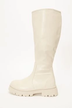 Cream Knee High Chunky Boots
