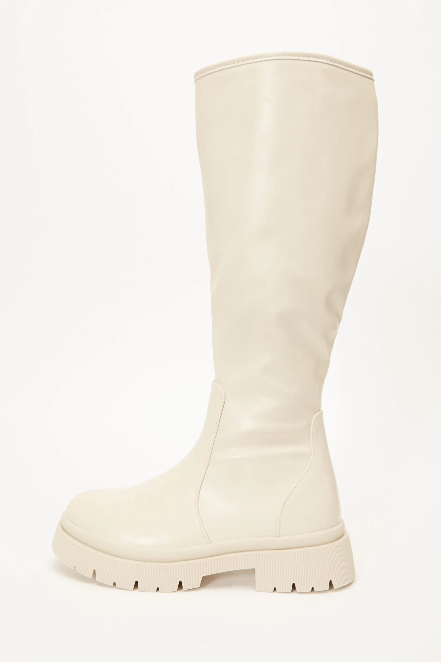 Cream Knee High Chunky Boots