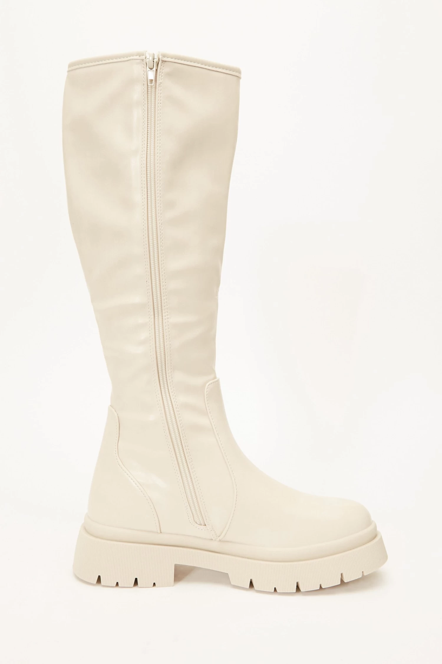 Cream Knee High Chunky Boots - Image 6