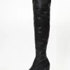 Black Over The Knee Block Heel Boots