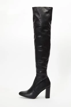 Black Over The Knee Block Heel Boots