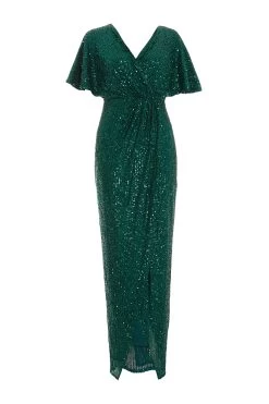 Green Sequin Batwing Maxi Dress