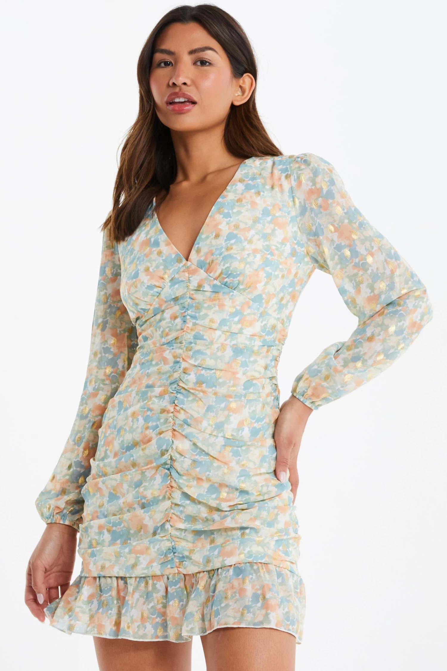 Multicoloured Floral Bodycon Mini Dress - Image 2