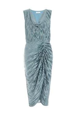 Grey Plisse Ruched Midi Dress