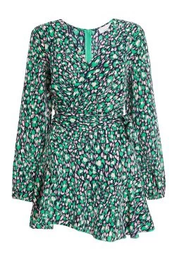 Green Animal Print Playsuit