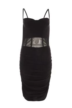 Petite Black Mesh Bodycon Midi Dress