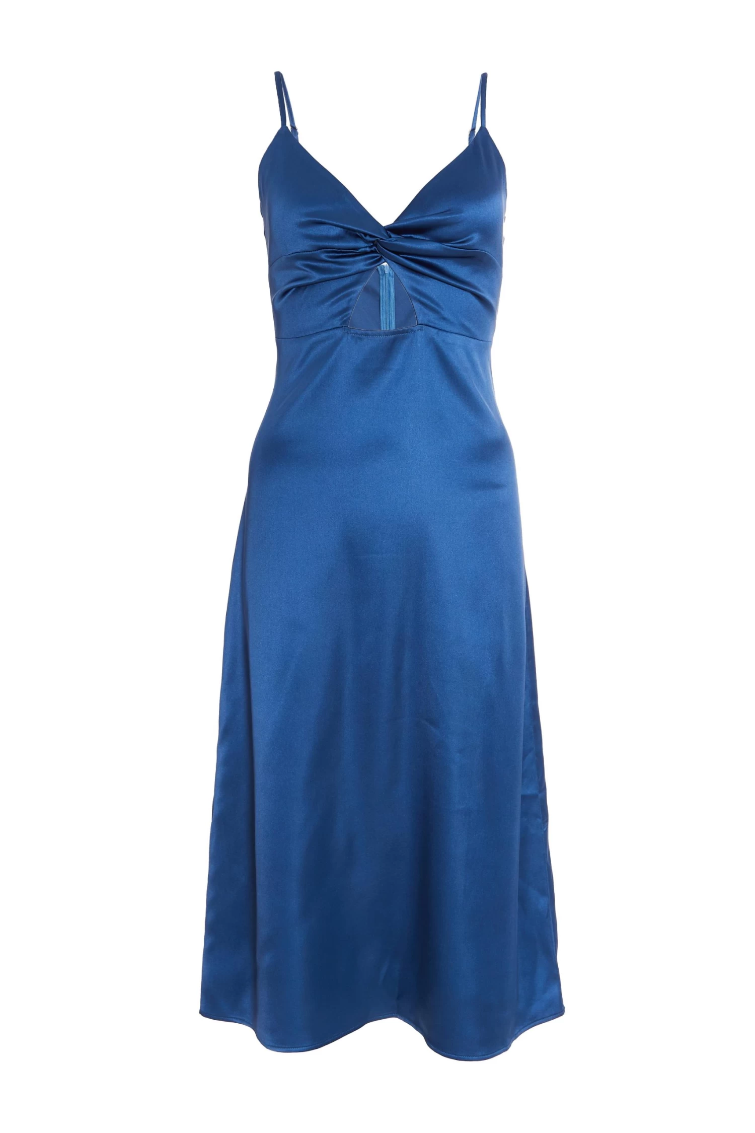 Navy Satin Cut Out Midi Dress