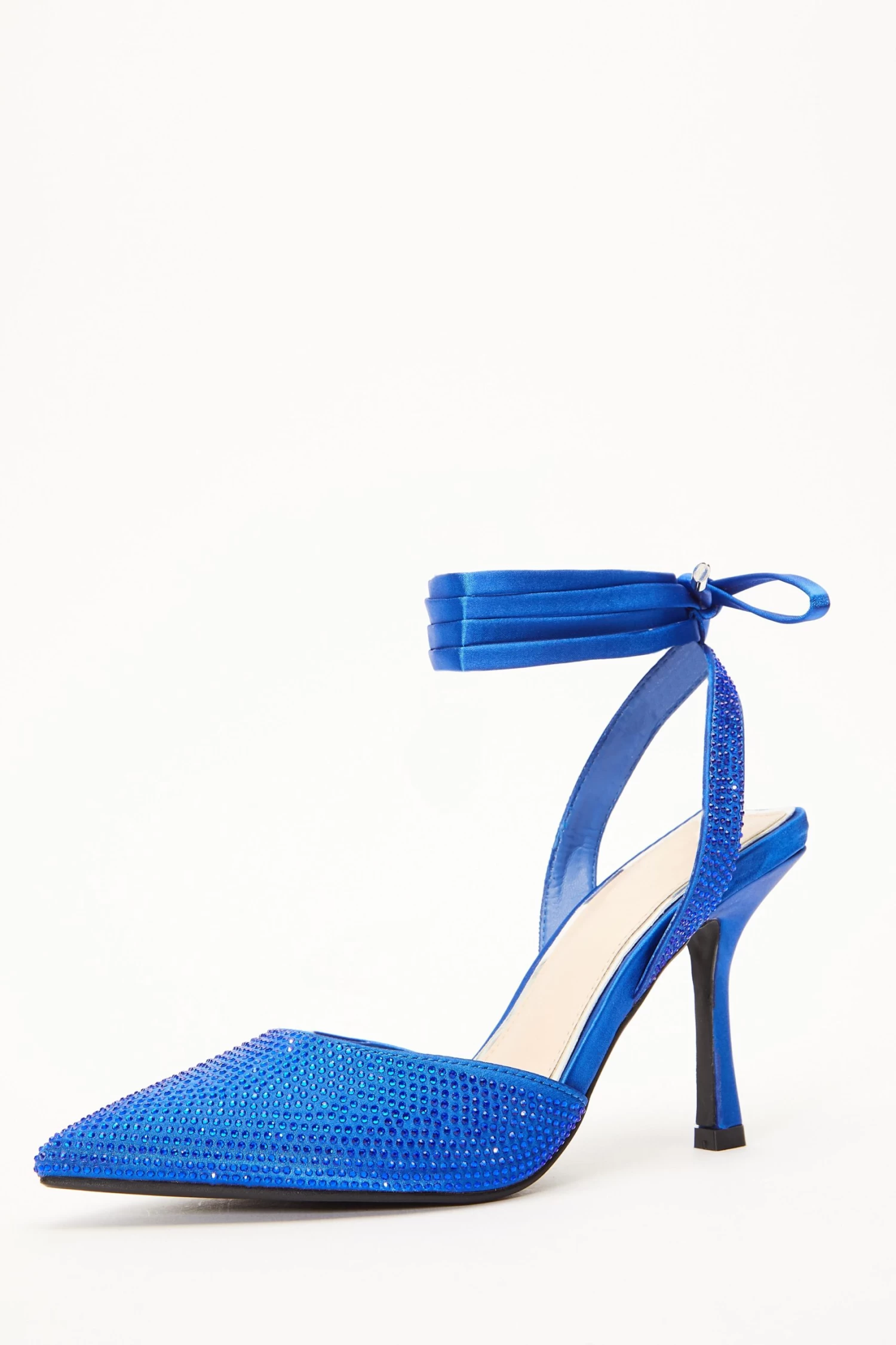 Blue Satin Diamante Court Heels - Image 3