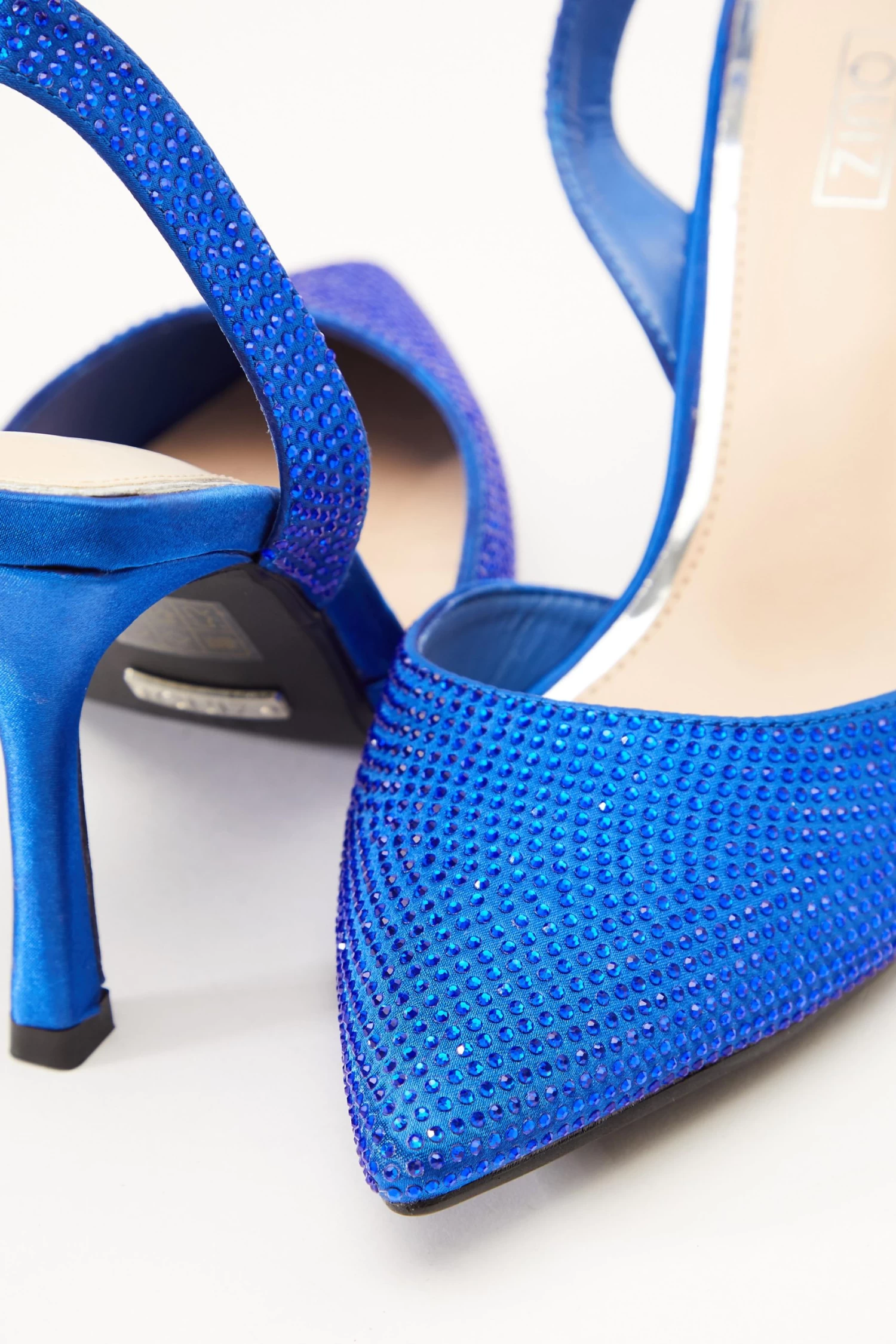 Blue Satin Diamante Court Heels - Image 5
