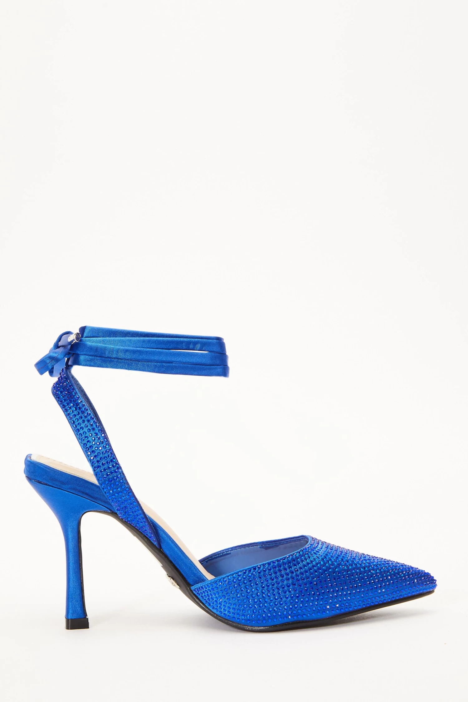 Blue Satin Diamante Court Heels - Image 6