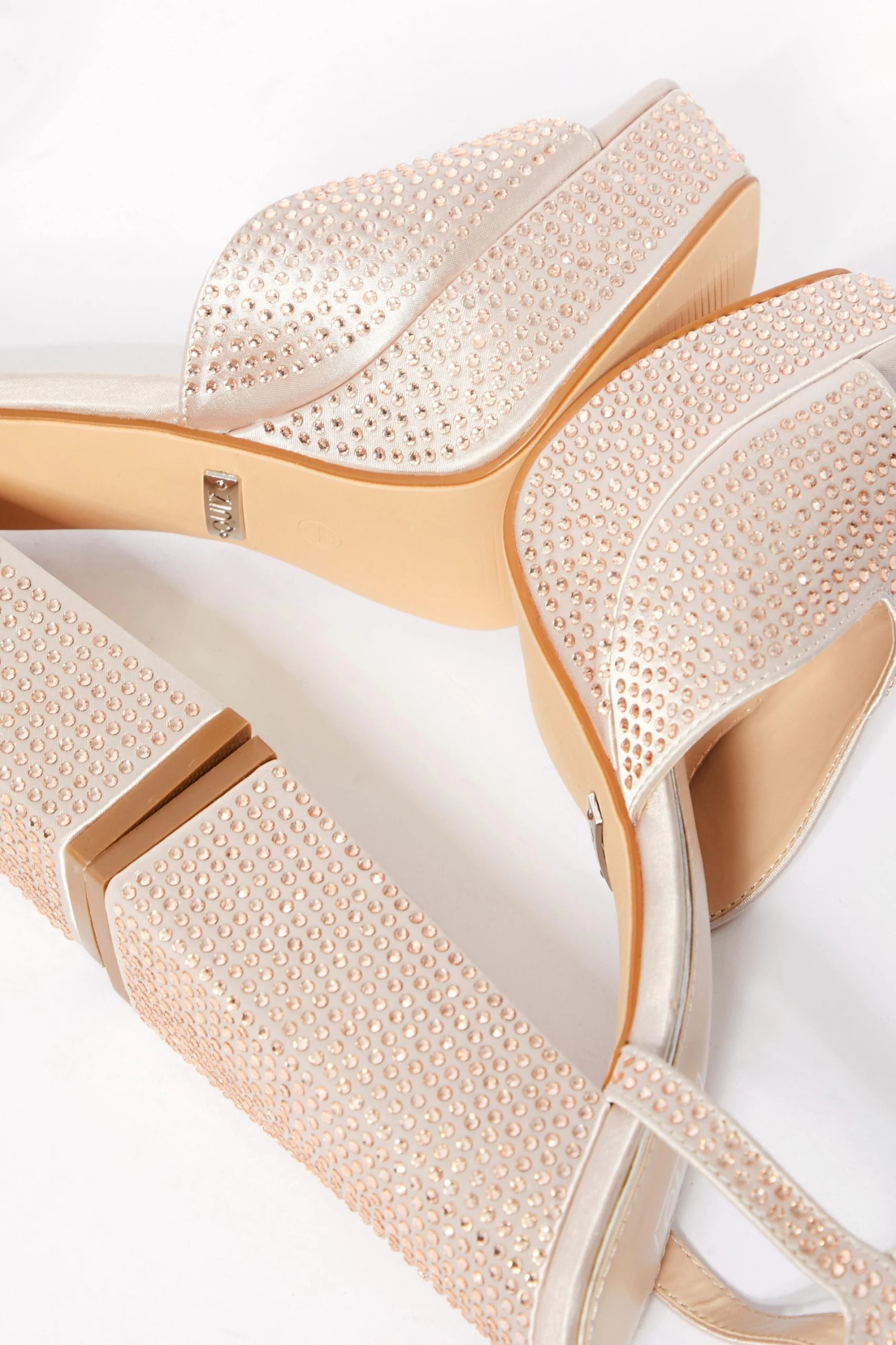 Champagne Diamante Platform Heeled Sandals - Image 4