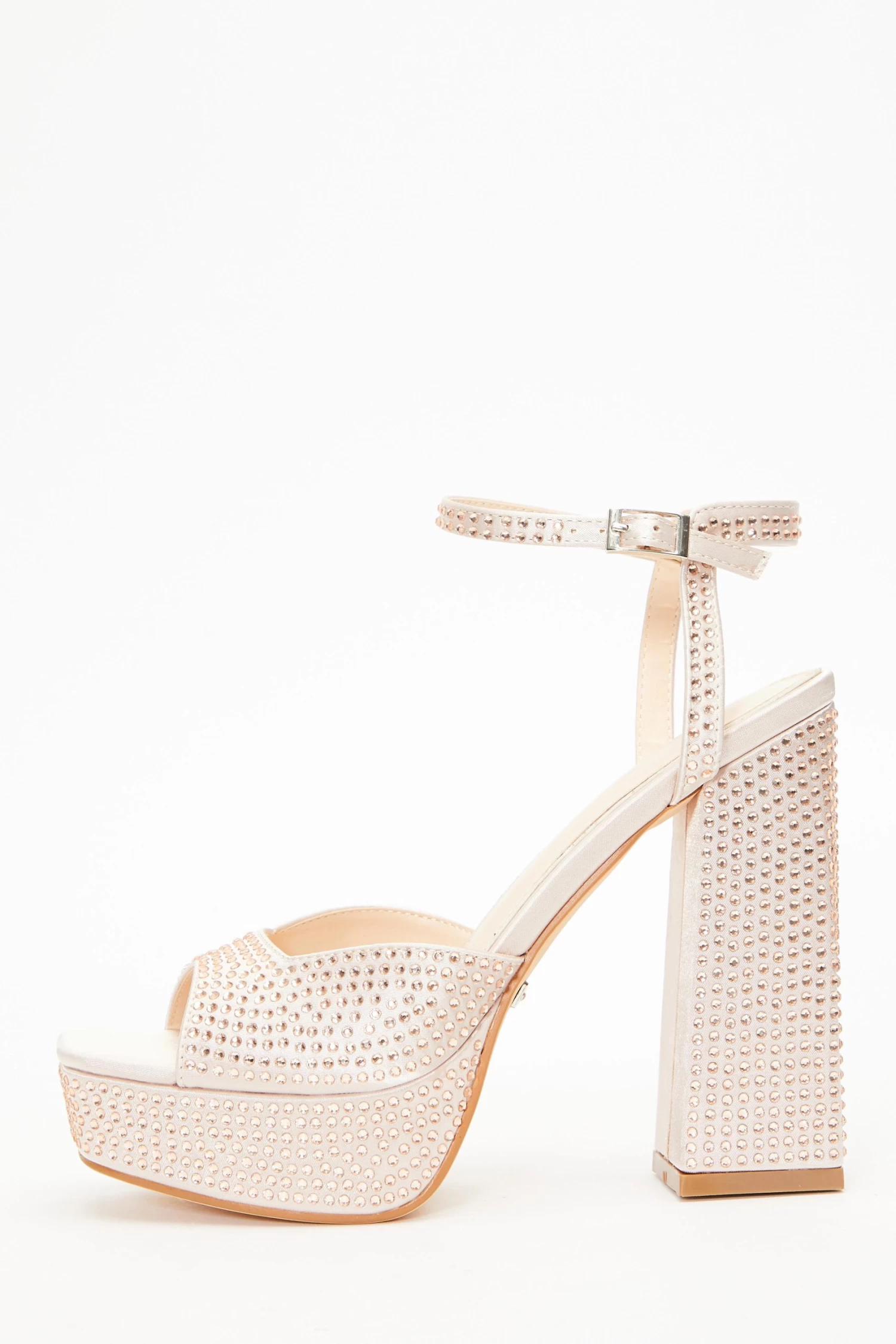Champagne Diamante Platform Heeled Sandals
