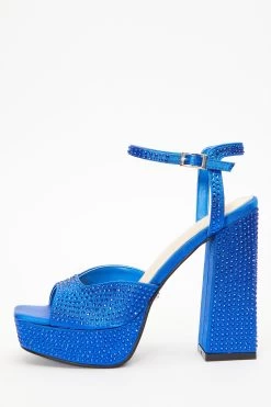 Blue Diamante Platform Heeled Sandals