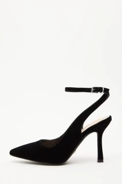 Black Velvet Ankle Strap Court Heels