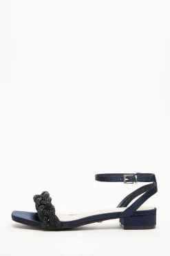 Navy Pleated Flat Sandals