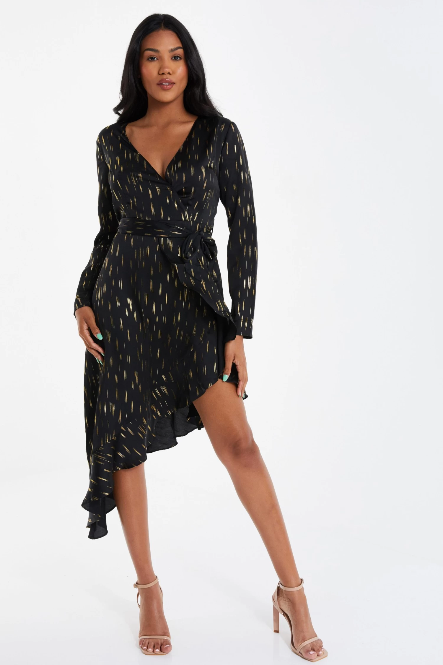 Black Metallic Stripe Midi Dress - Image 2