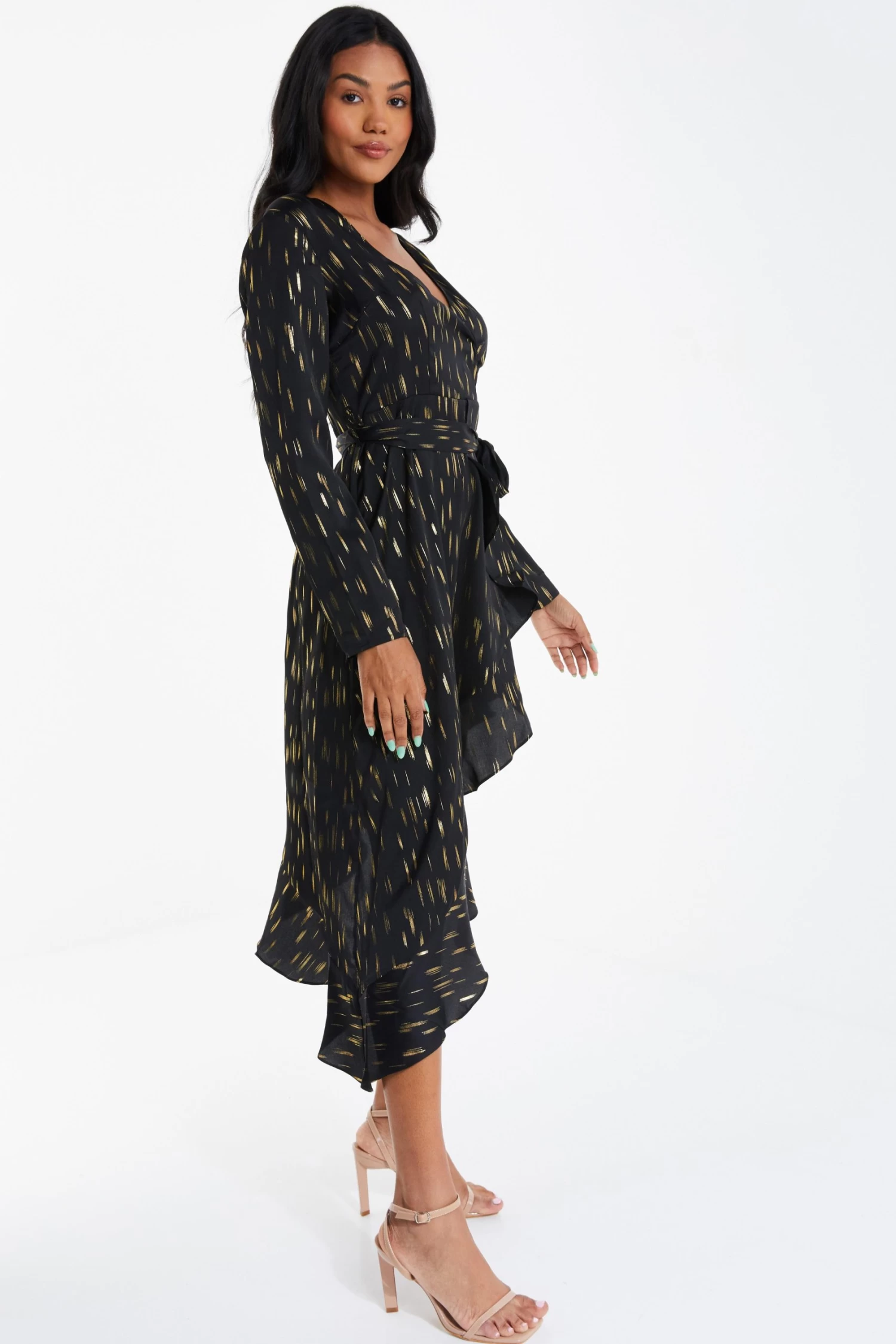 Black Metallic Stripe Midi Dress - Image 4