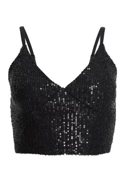 Black Sequin Crop Top
