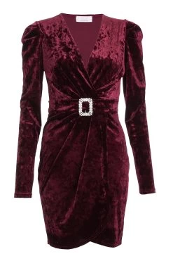 Berry Velvet Wrap Bodycon Mini Dress