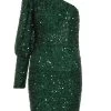 Bottle Green Sequin One Shoulder Mini Dress