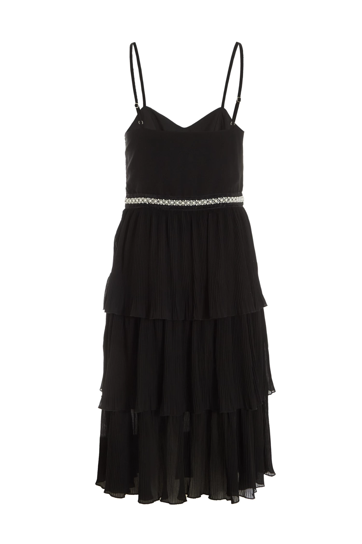 Black Chiffon Embellished Tiered Midi Dress - Image 5