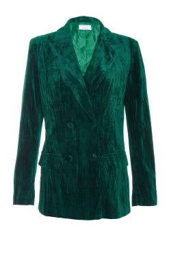 Bottle Green Crushed Velvet Tailored Blazer