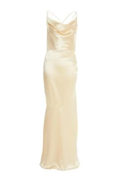 Champagne Satin Cross Back Maxi Dress