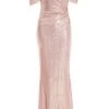 Blush Pink Sequin Ruched Maxi Dress