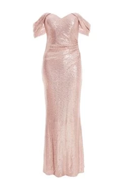 Blush Pink Sequin Ruched Maxi Dress