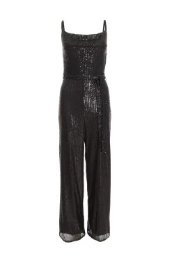 Black Sequin Cowl Neck Palazzo Jumpsuit
