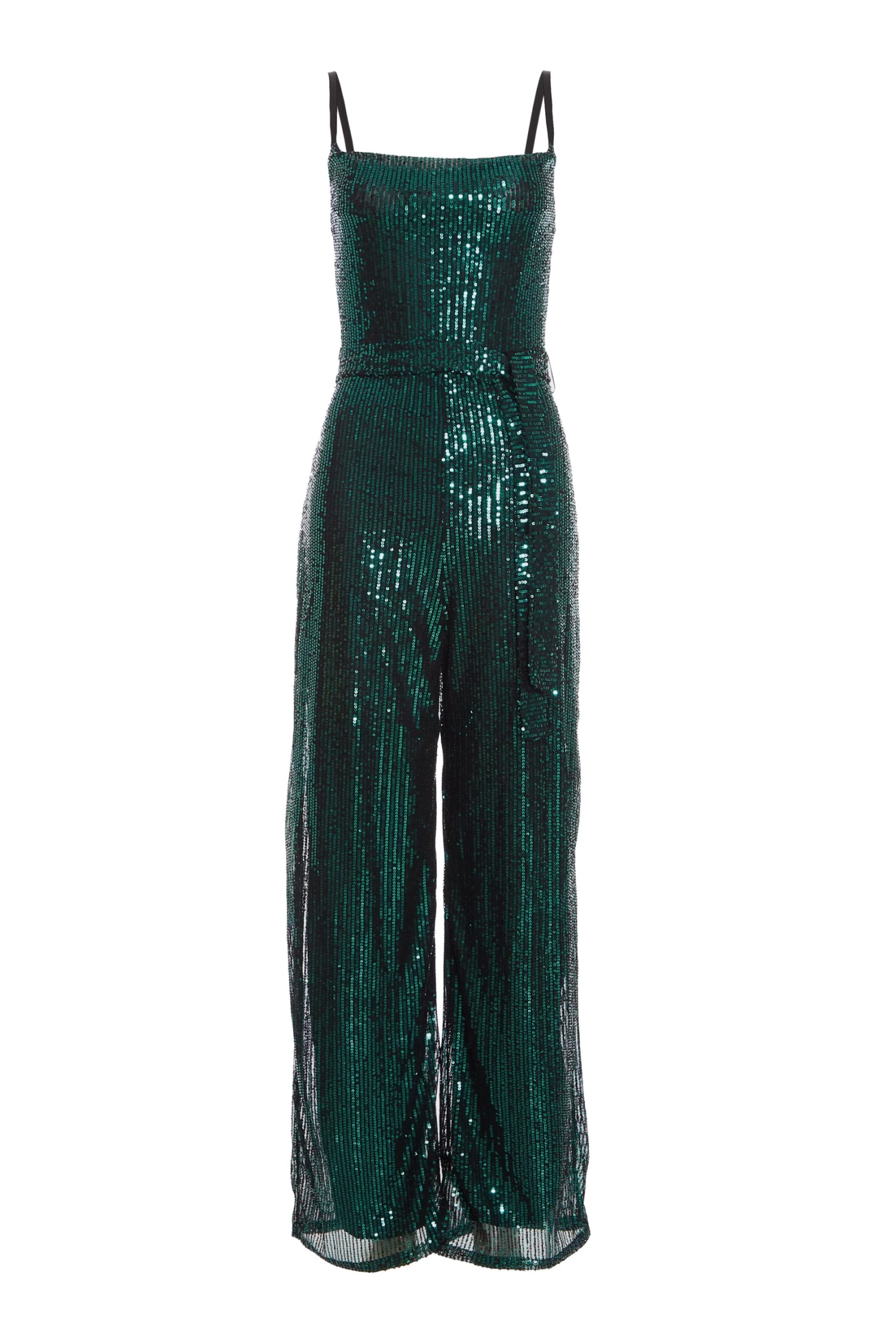 Bottle Green Sequin Cowl Neck Palazzo Jumpsuit