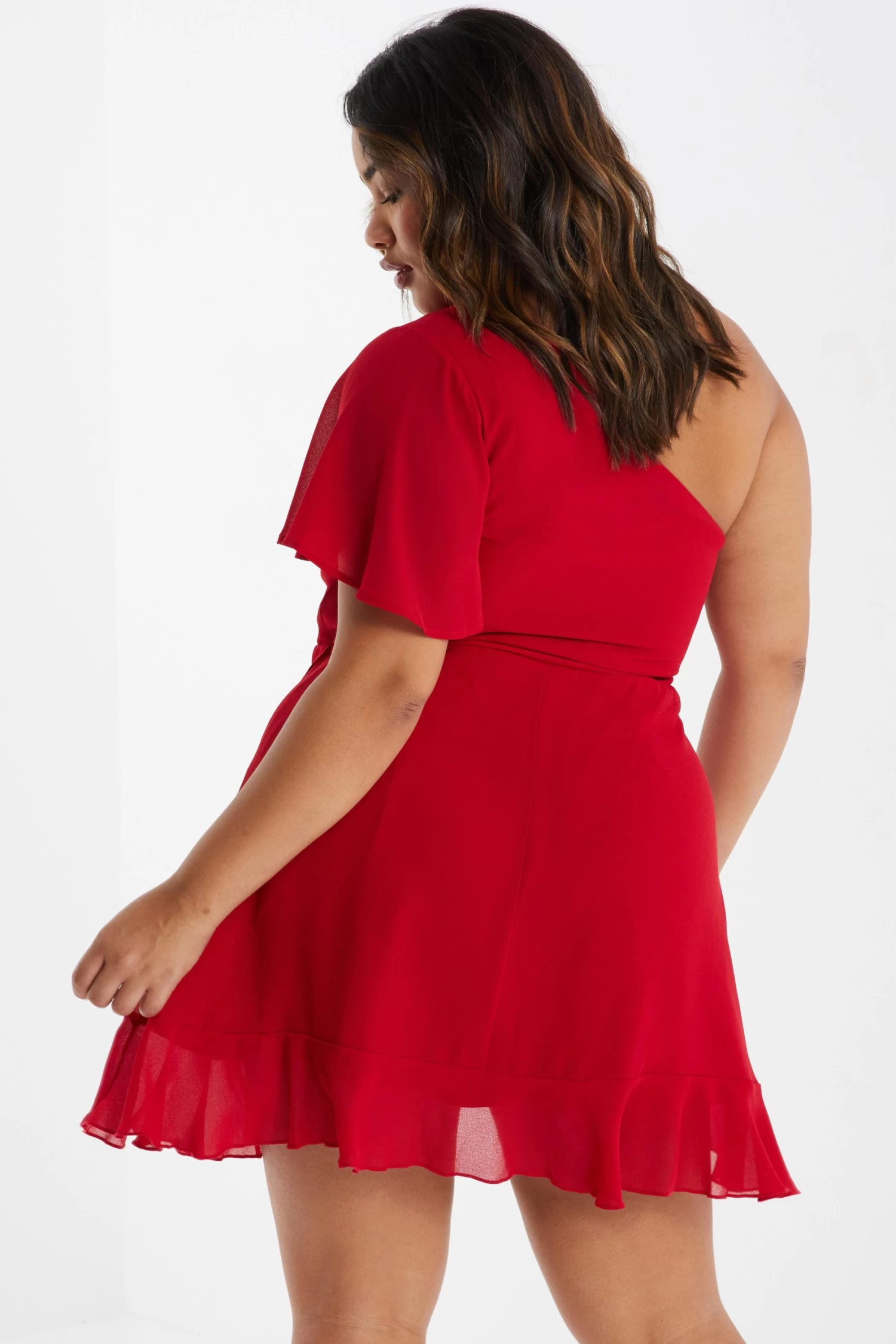 Curve Red Chiffon Mini Dress - Image 3
