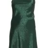 Curve Bottle Green Satin Jacquard Floral Dress