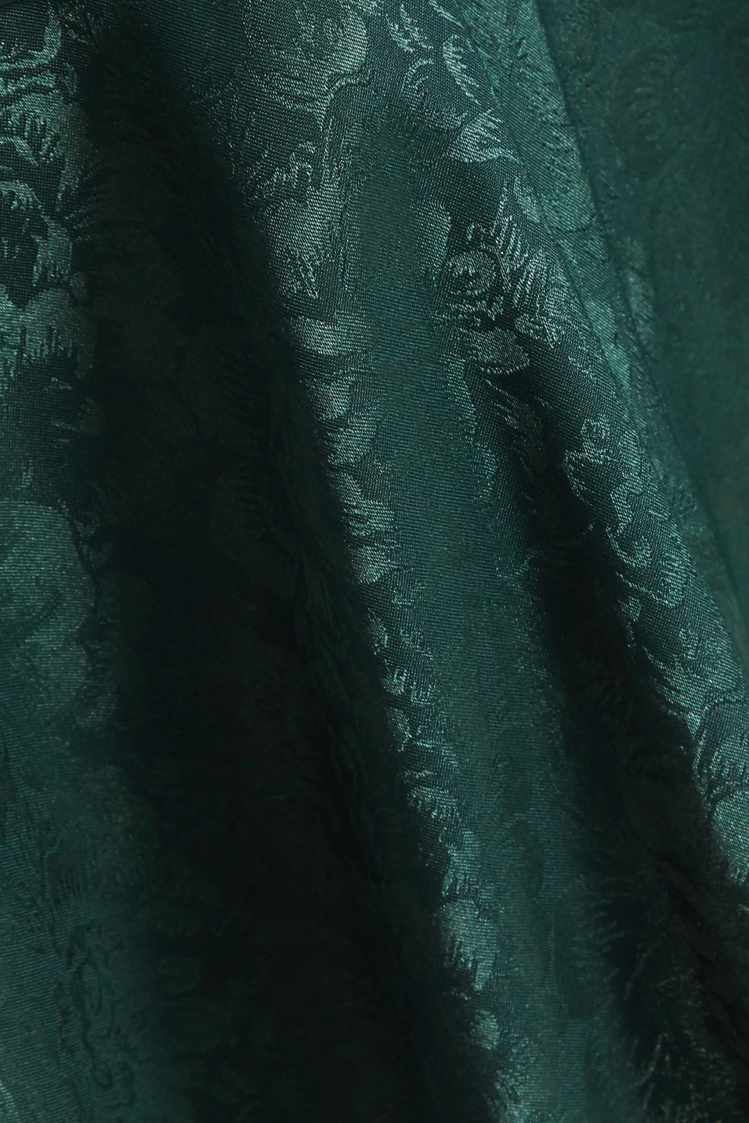 Bottle Green Satin Jacquard Floral Mini Dress - Image 6