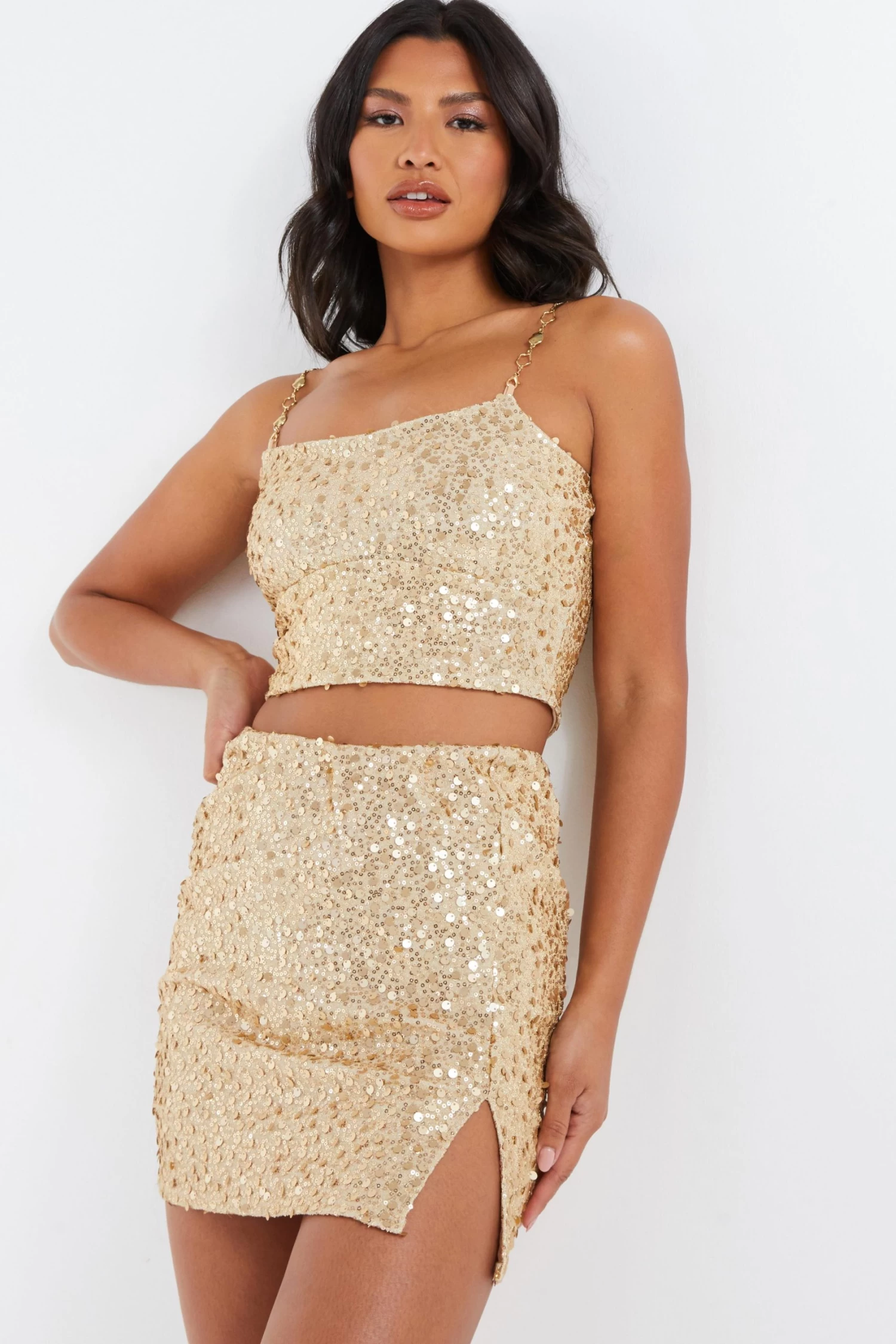 Gold Sequin Mini Skirt - Image 2