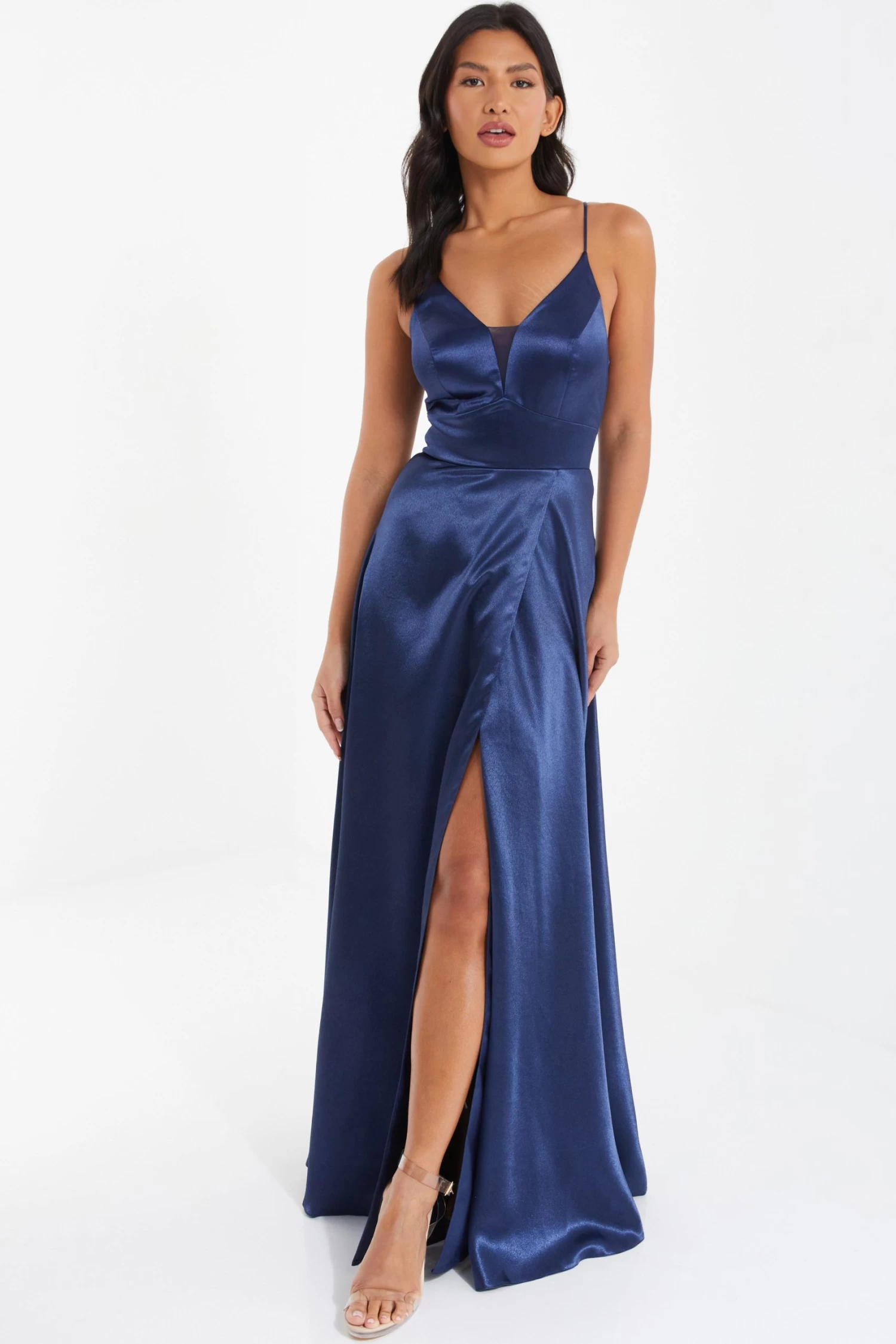 Navy Satin Maxi Dress - Image 2