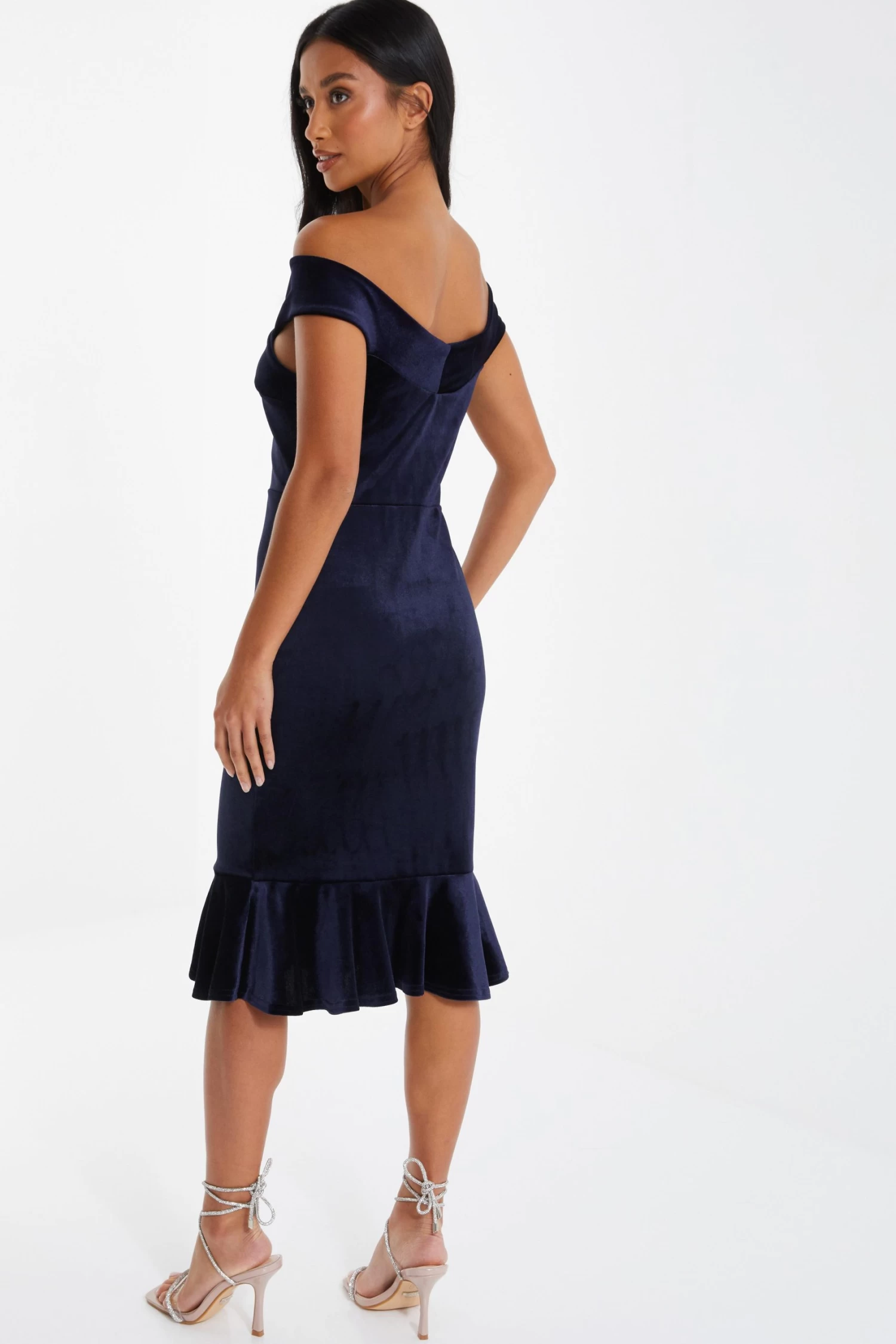 Petite Royal Blue Velvet Midi Dress - Image 3