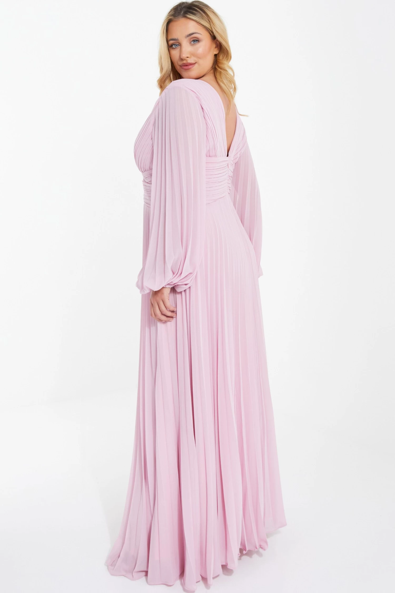Curve Pink Pleated Chiffon Maxi Dress - Image 2