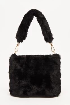 Black Faux Fur Handle Bag