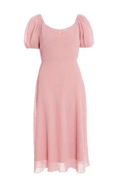 Pink Chiffon Crinkle Midi Dress