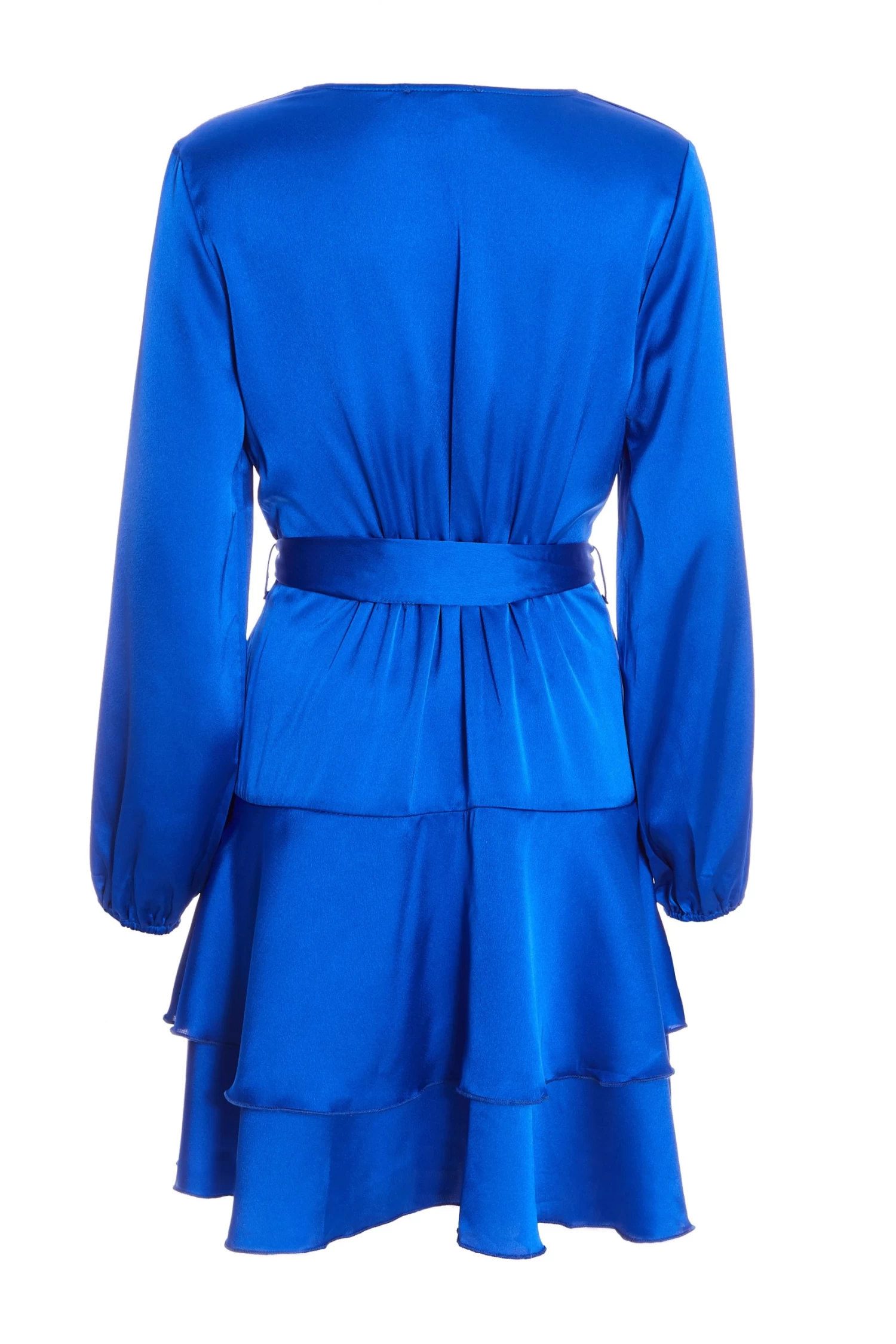 Blue Satin Wrap Mini Skater Dress - Image 5