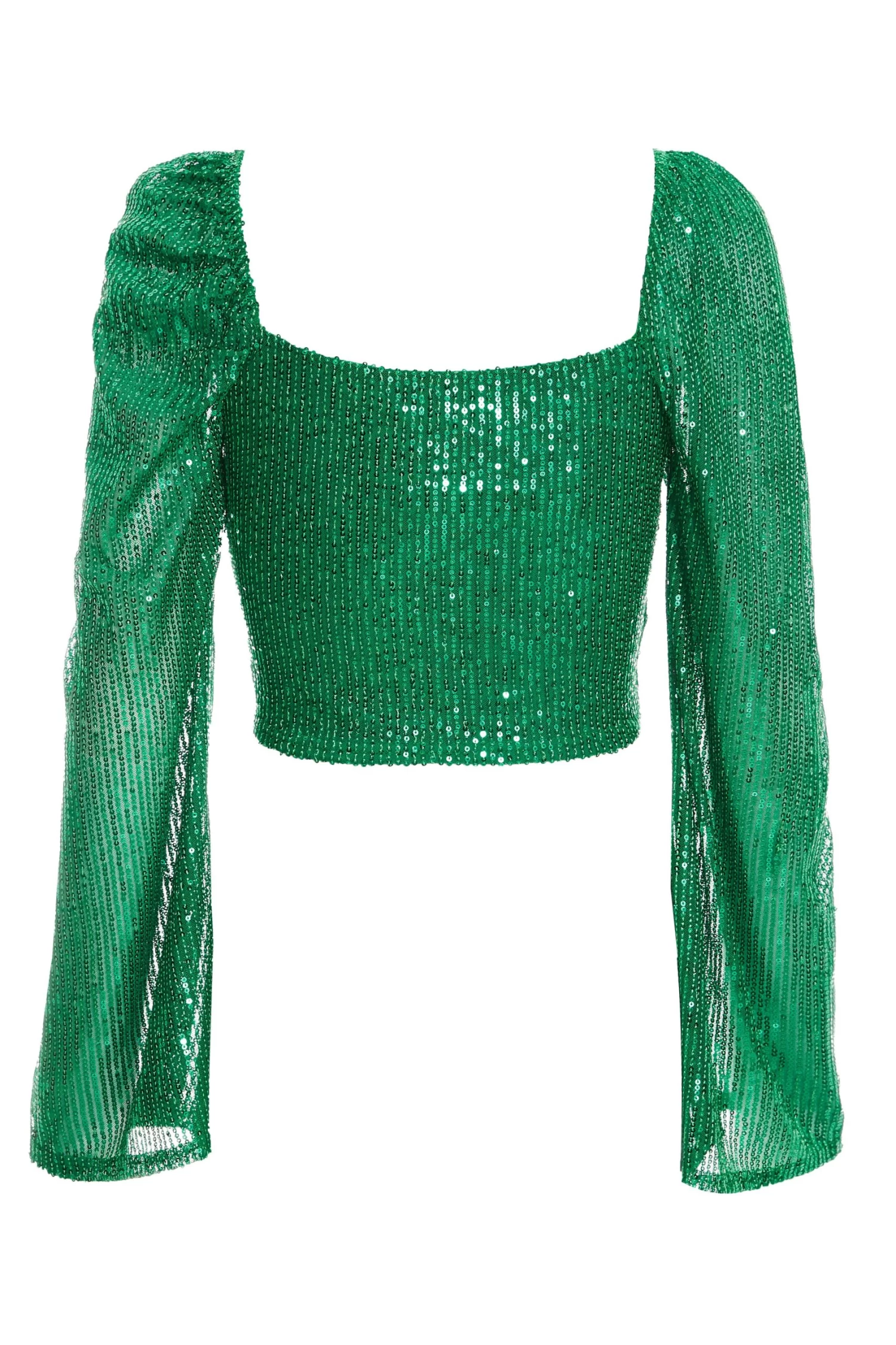 Green Sequin Cut Out Crop Top - Image 5